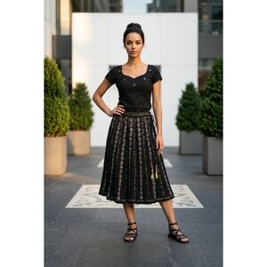 Peppermint Bay Womens Medium Black Paisley Sequin Crinkled Cotton Midi Skirt NWT